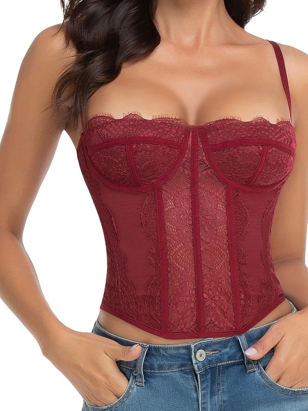Raxnode Lace Bustier Corset Tops for Women - Sexy Top LARGE Burgundy Maroon NWT